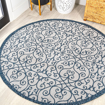 Madrid Vintage Filigree Textured Weave Indoor/outdoor Round Rug